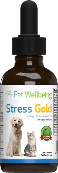 Pet Wellbeing Stress Gold Bacon Flavored Liquid Calming Supplement for Dogs and Cats