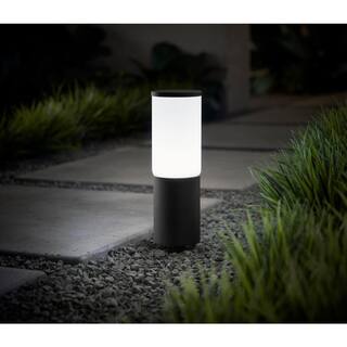 Hampton Bay Hartford Smart Low Voltage Millennium Black LED Bollard Light with Frosted Glass Shade Powered by Hubspace KIF1801LX-01