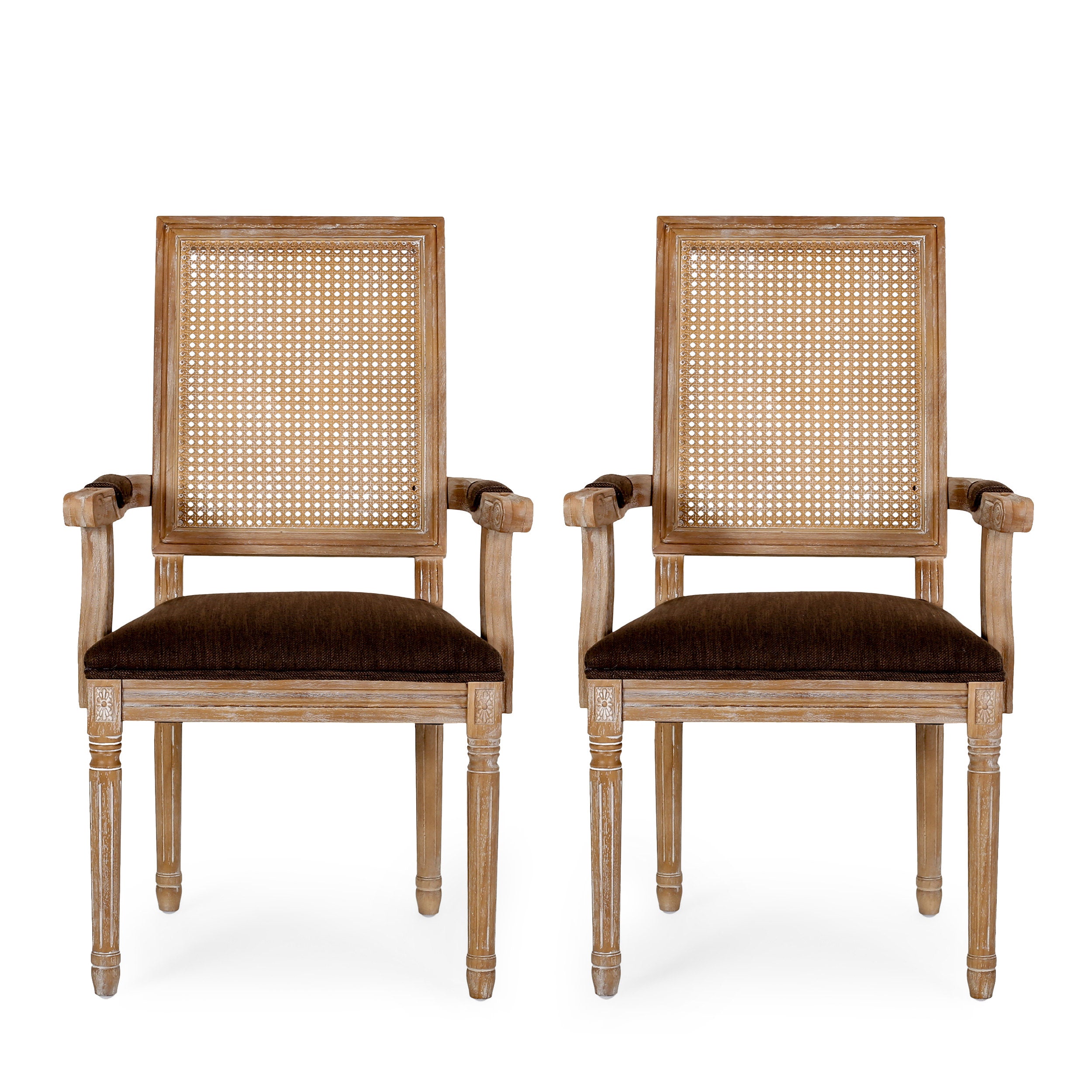 Zentner French Country Upholstered Wood and Cane Upholstered Dining Chairs, Set of 2