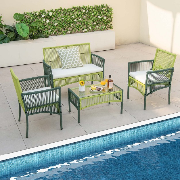 Costway 4pcs 8pcs Patio Round Wicker Conversation Set With Cushions Tempered Glass Side table