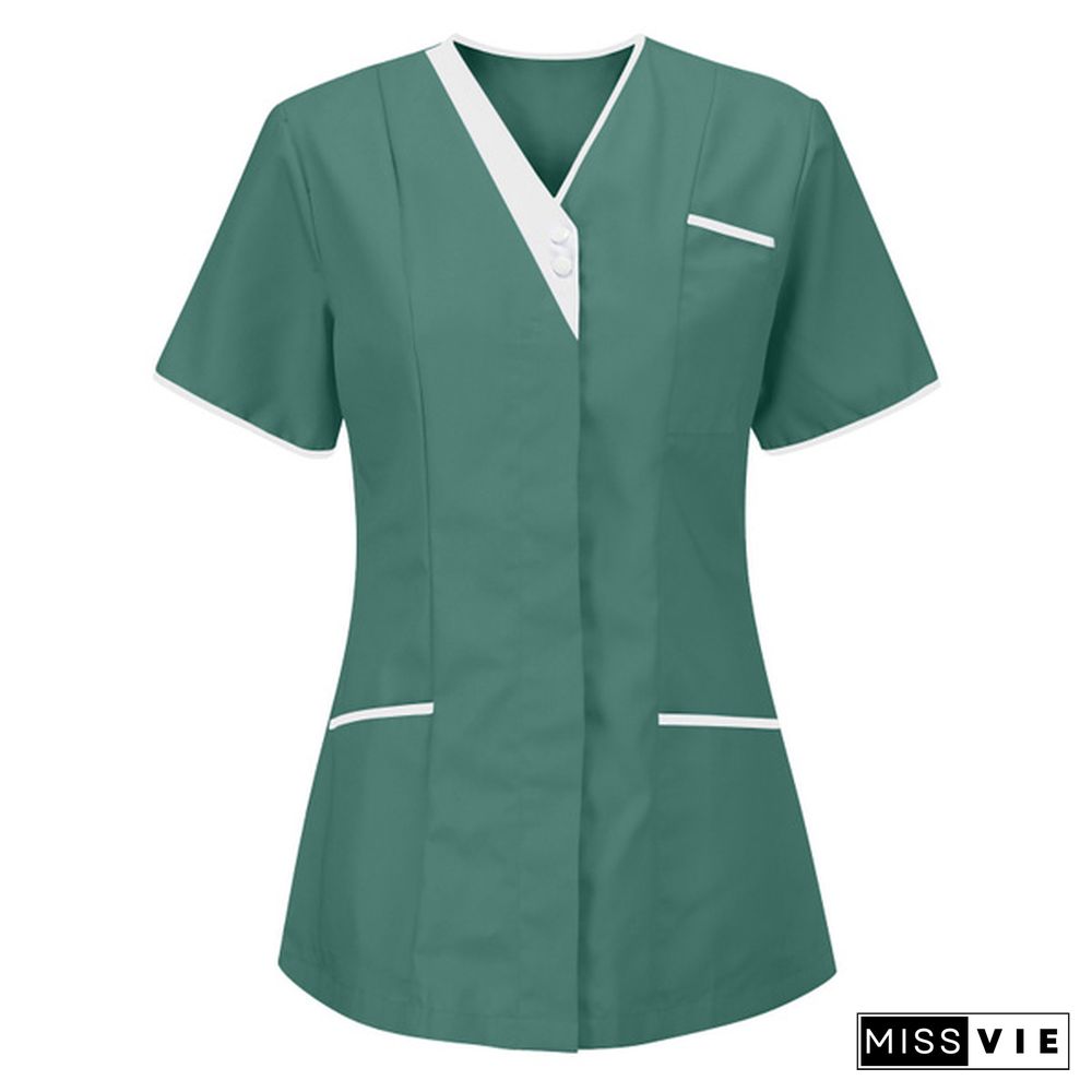 New Women Nursing Working Uniform Short-sleeved V-neck Tops Protective Clothing Tops