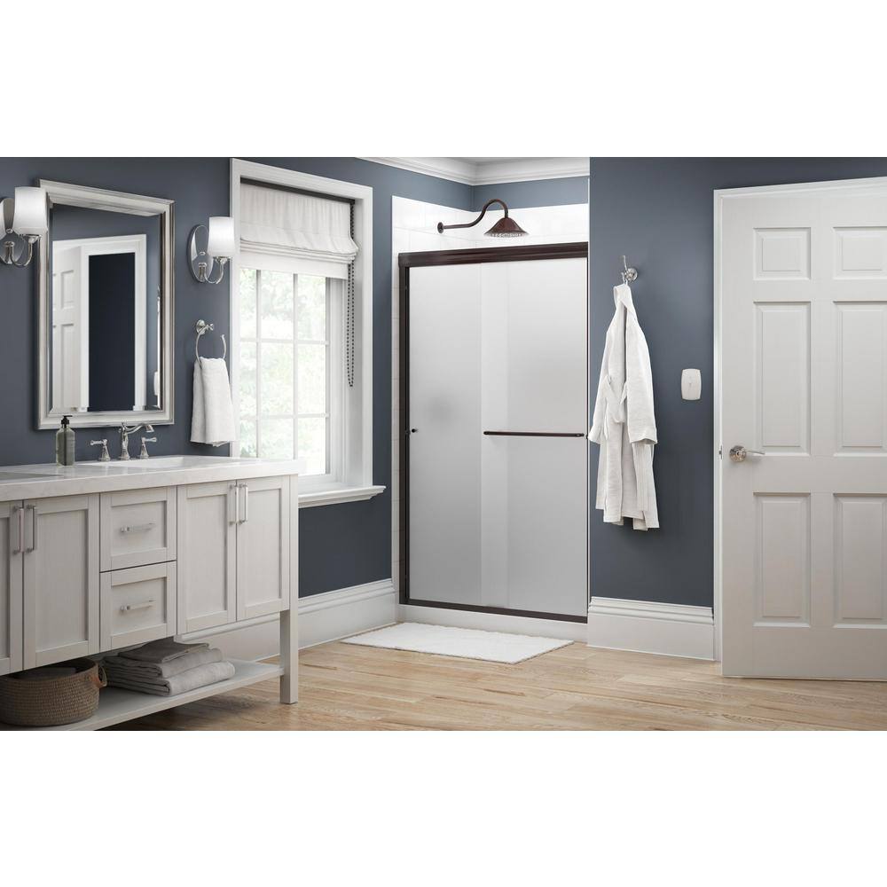 Delta Simplicity 48 in. x 70 in. Semi-Frameless Traditional Sliding Shower Door in Bronze with Frosted Glass 2422372