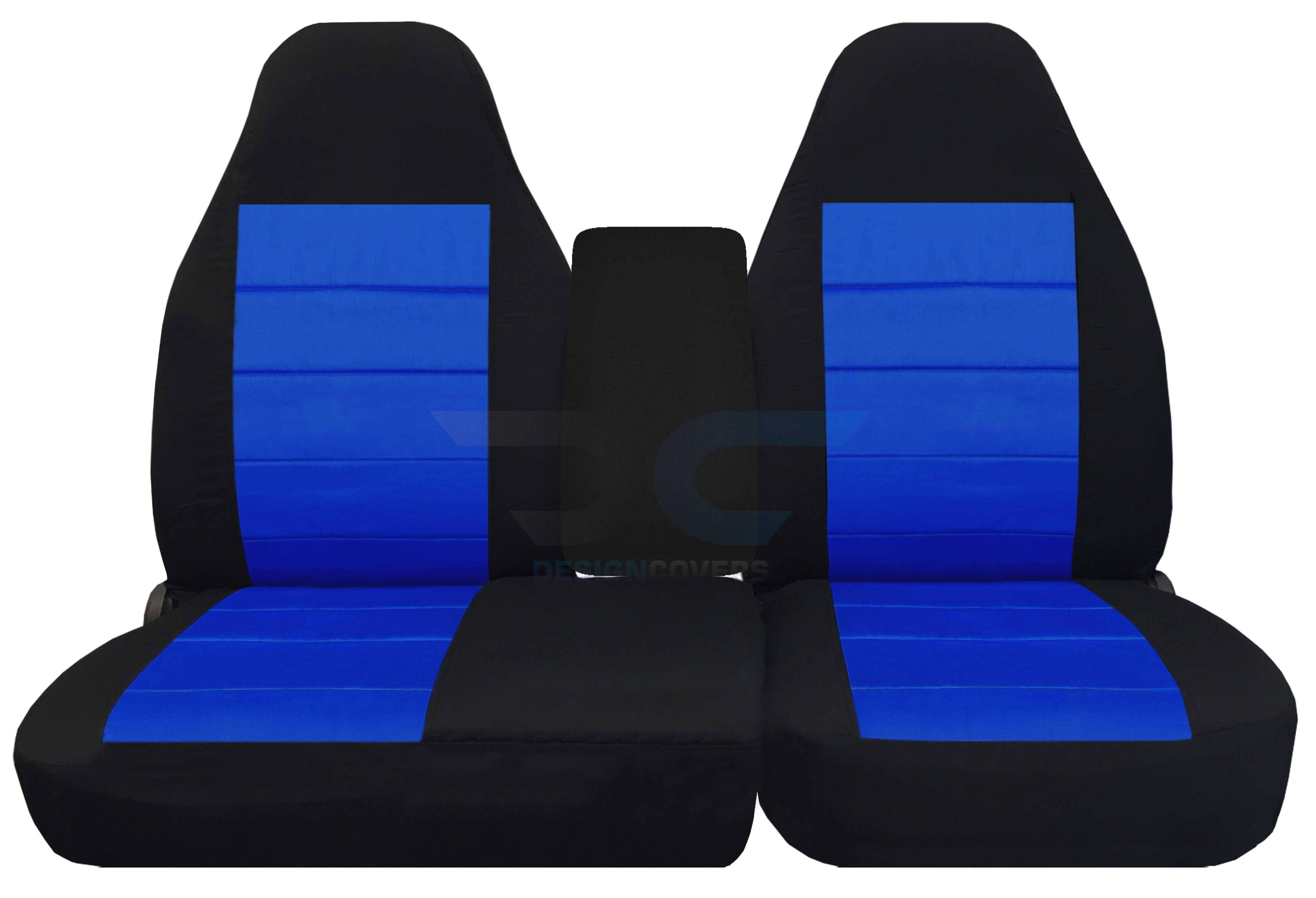 T120-Designcovers Compatible with 1997-2000 Ford F-150 Two-Tone Truck Seat Covers (Front 40/60 Split Bench) with Molded Headrests，Opening Console: Black and Blue Velour