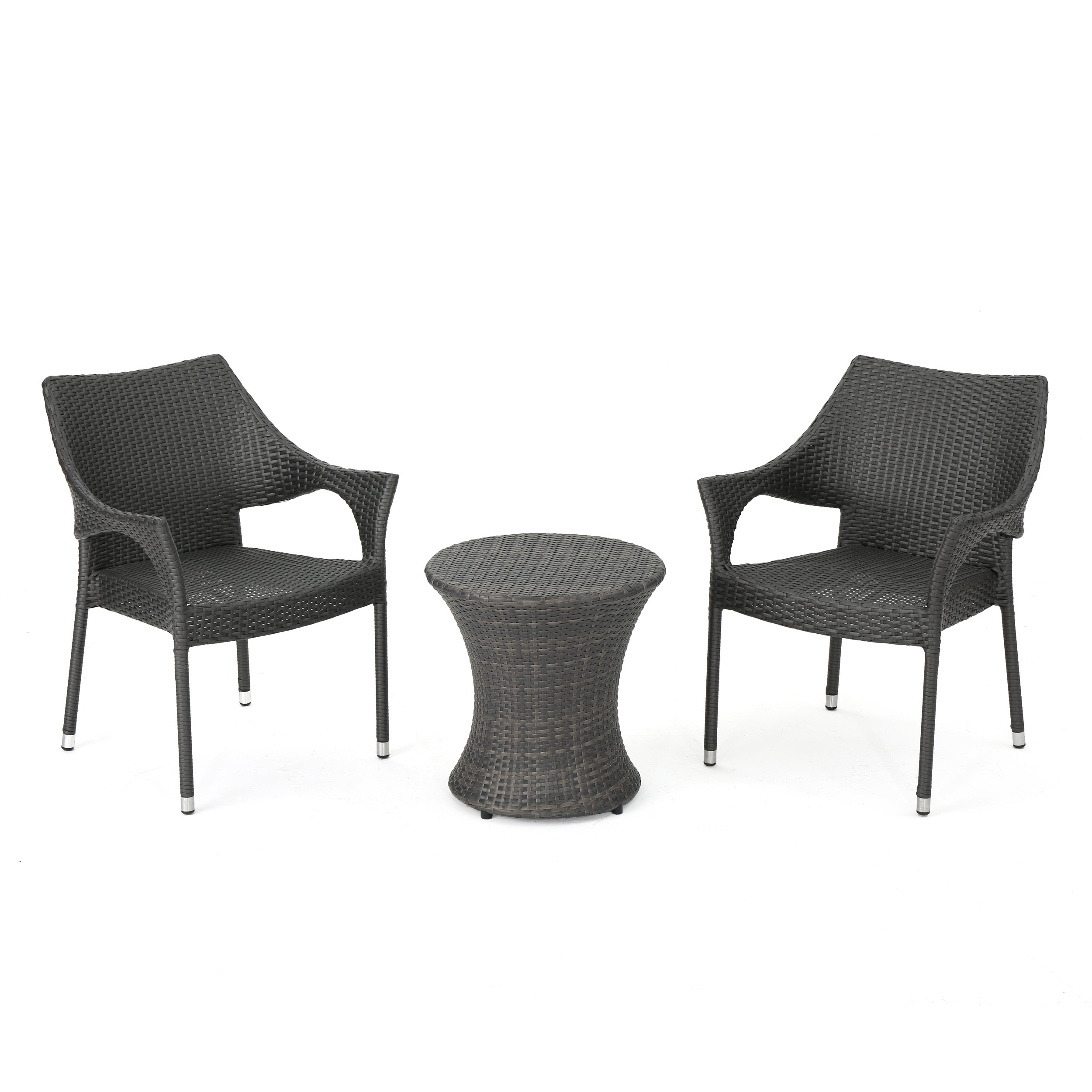 Alfheimr Outdoor 3 Piece Grey Wicker Stacking Chair Chat Set