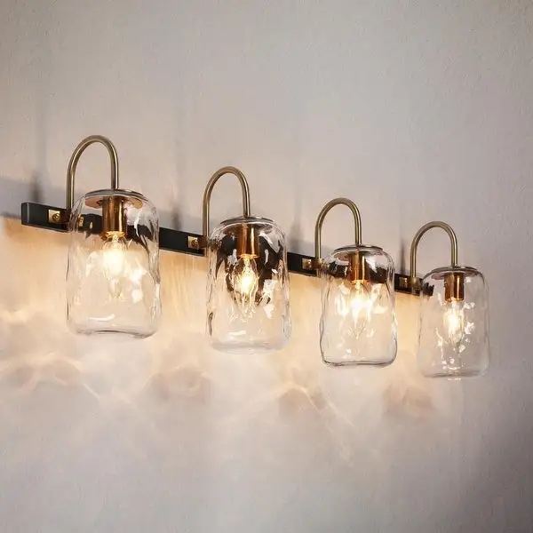 Mid-century Modern Gold 4-Light Bathroom Vanity Light Unique Glass Wall Sconces - L24