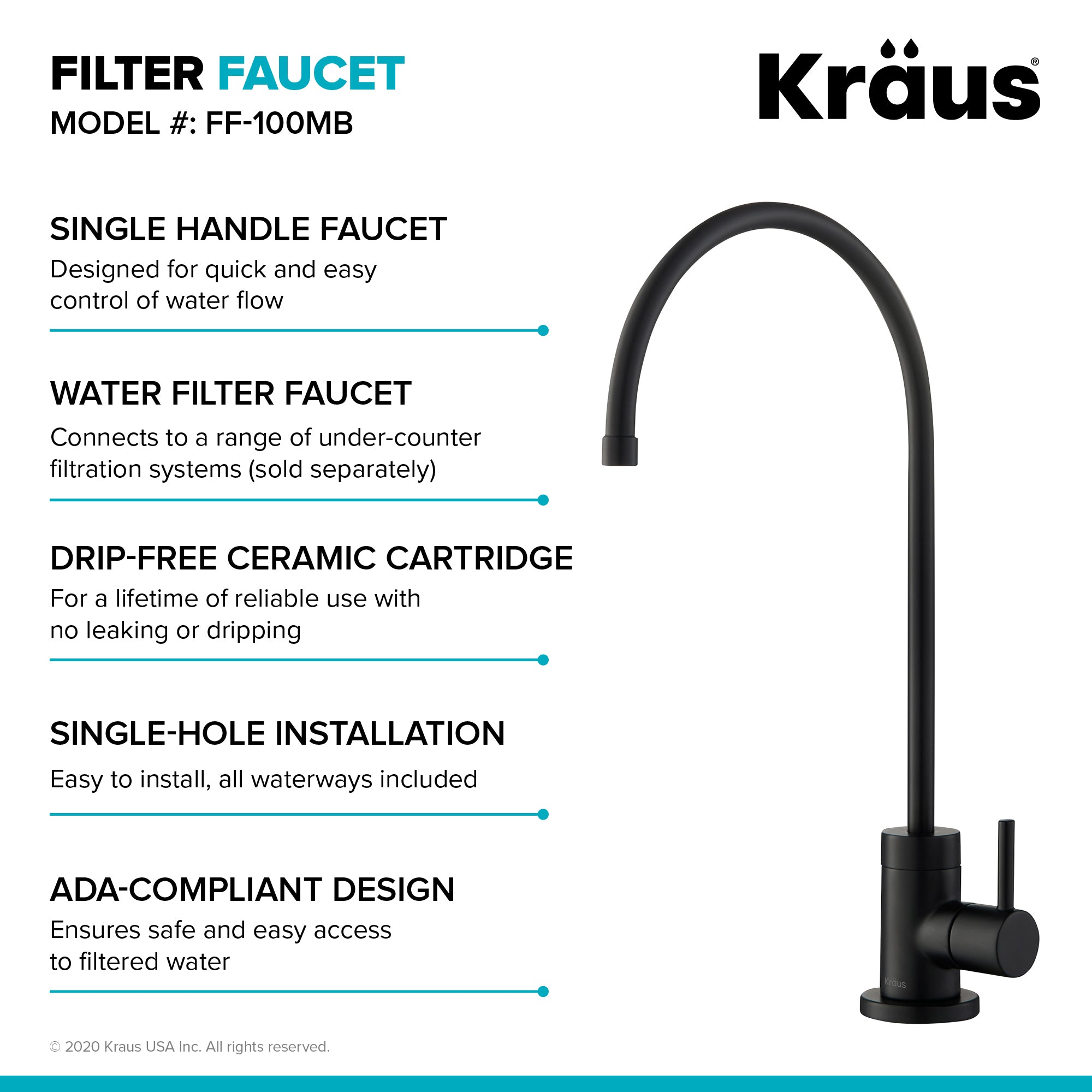 KRAUS Bolden Commercial Style Pull-Down Kitchen Faucet and Purita Water Filter Faucet Combo in Matte Black