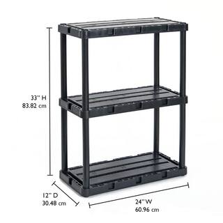 GRACIOUS LIVING 3 Shelf Knect-A-Shelf Solid Light Duty Storage Unit Black 4Pack 4 x 91082-1C