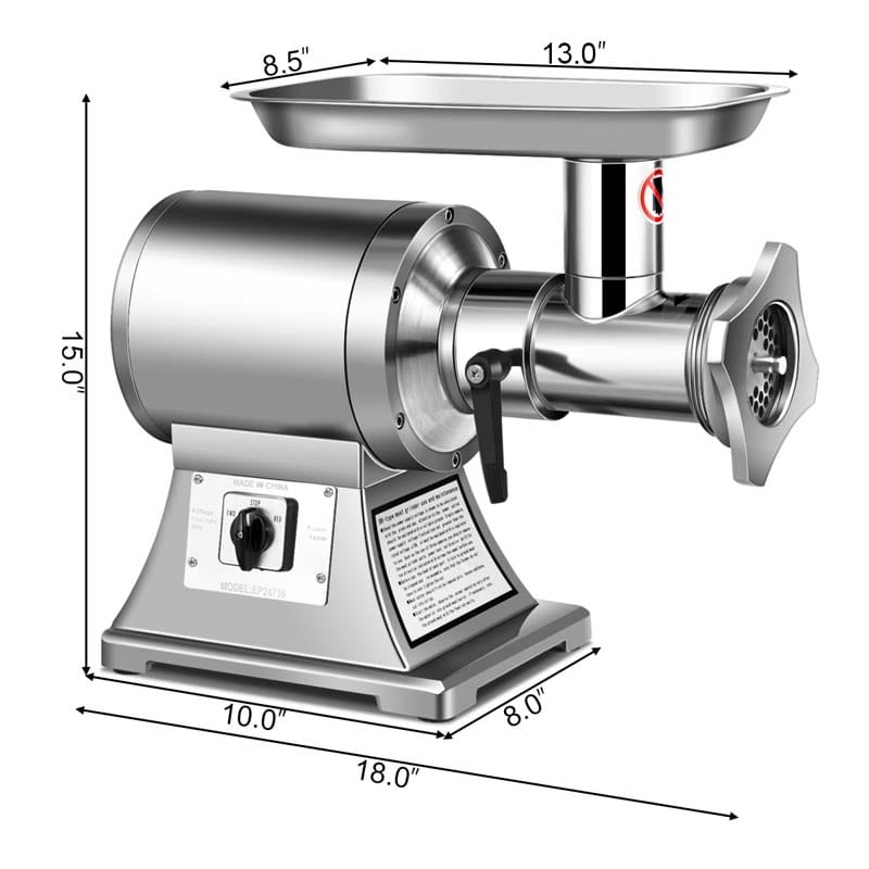 Heavy Duty 550LB/h 1100W Commercial Grade Meat Grinder Stainless Steel Electric Food Grinder Processer