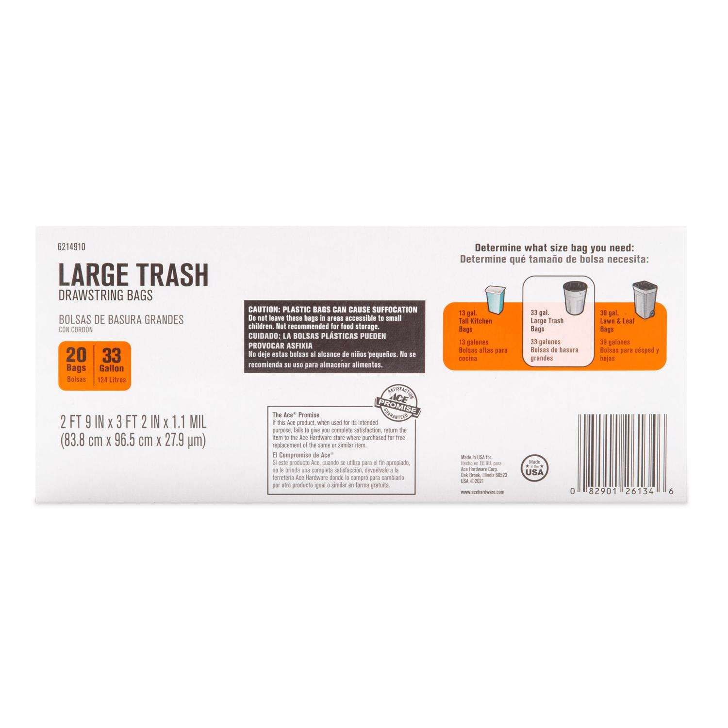 Ace 33 gal Trash Bags Drawstring 20 pk 1.1 mil