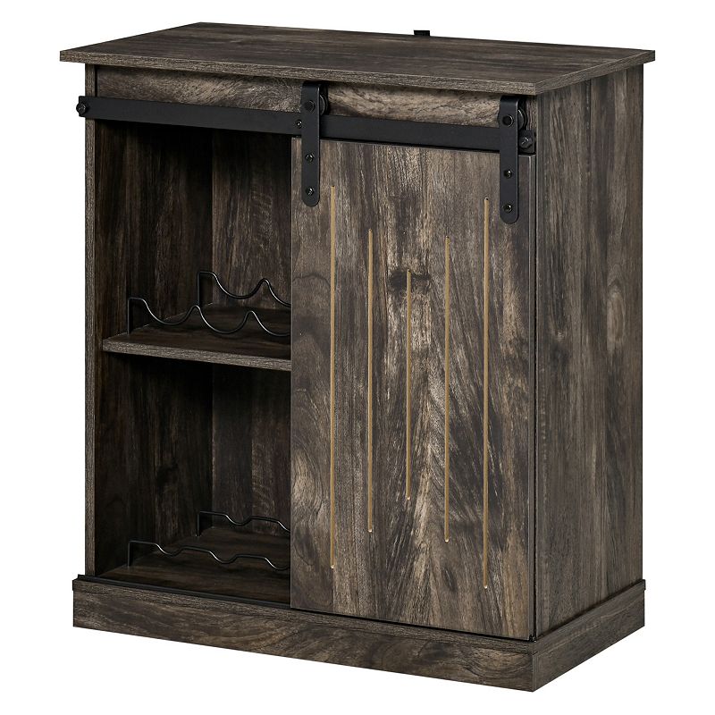 HOMCOM Industrial Sideboard Storage Cabinet Serving Bar Buffet with Sliding Barn Door and 6 Bottle Wine Rack Grey