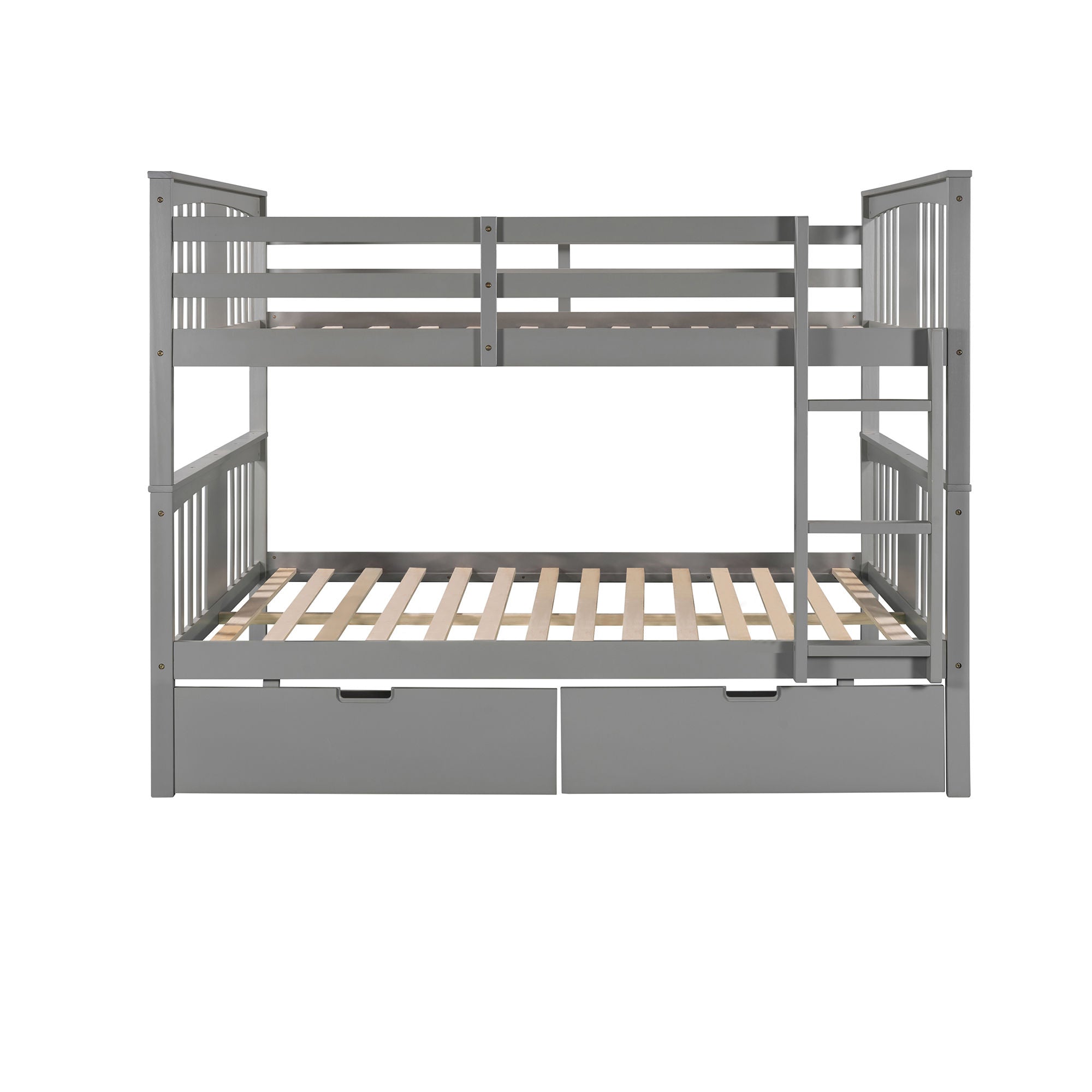 Churanty Full Over Full Bunk Bed with Drawers and Ladder, Solid Wood Bunk Bed with Storage for Bedroom, Guest Room Furniture,Gray