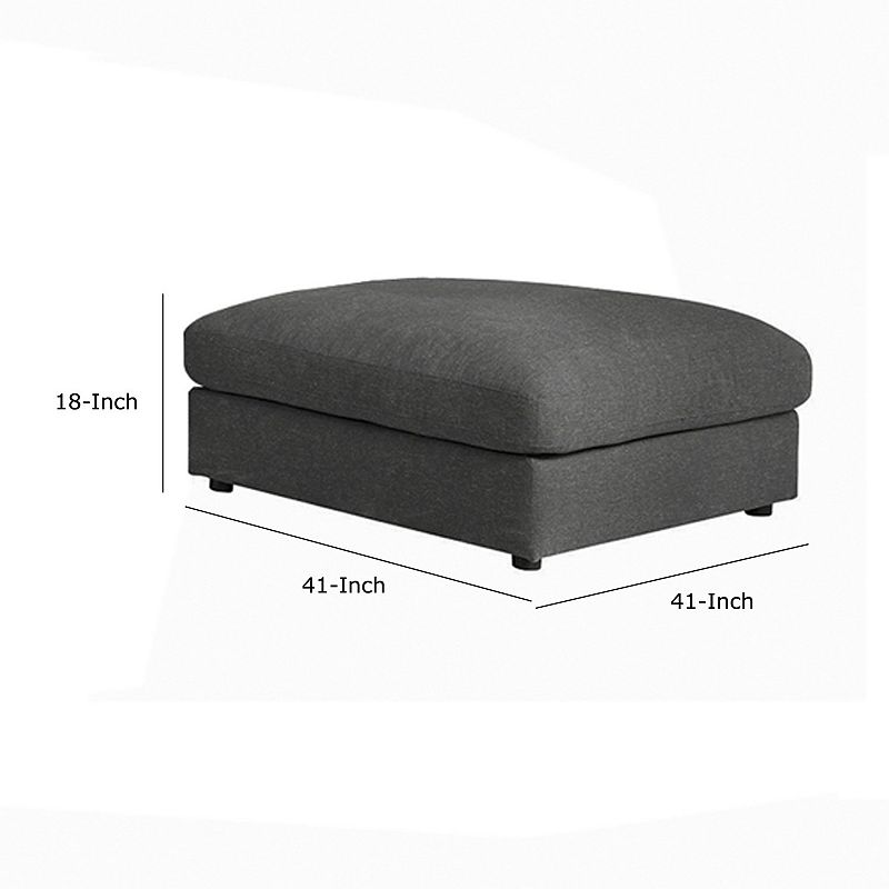 Fabric Upholstered Wooden Ottoman with Loose Cushion Seat and Small Feet， Dark Gray