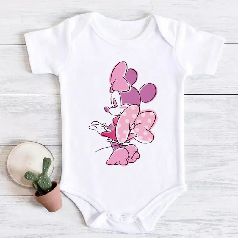 2024 New Summer Baby Clothing cotton micky mouse print bodysuit white short sleeve newborn romper 0-24M Toddler Jumpsuit