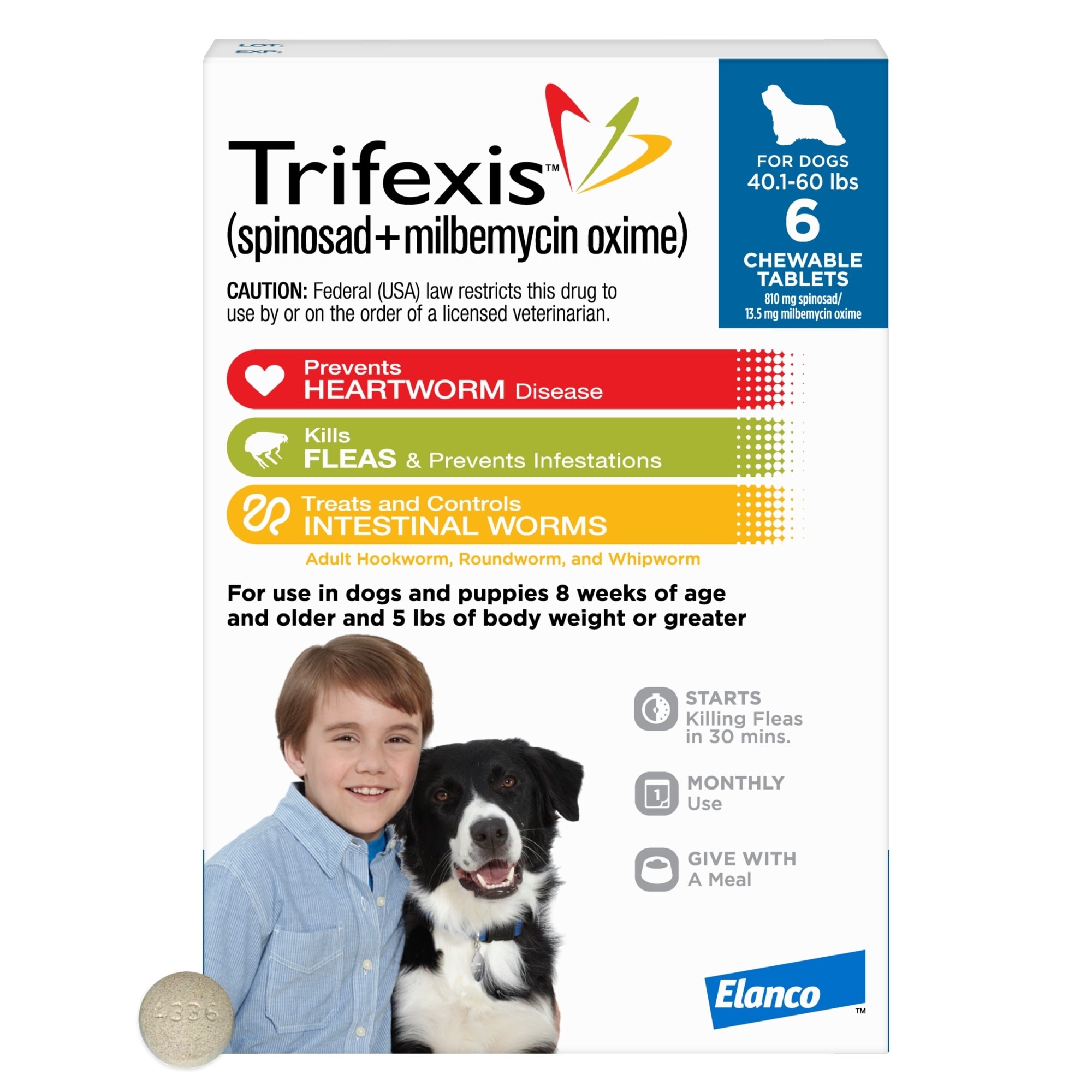 Trifexis Chewable Tablets for Dogs 40.1 to 60 lbs， 6 Month Supply