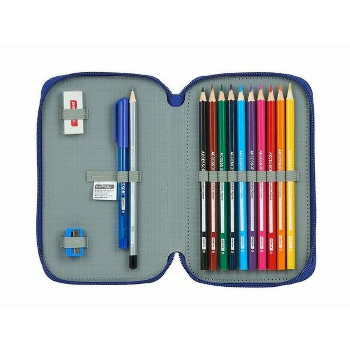 Double Pencil Case Atlético Madrid Blue Rojo/Blanco Sporting 28 Pieces 12.5 x 19.5 x 4 cm