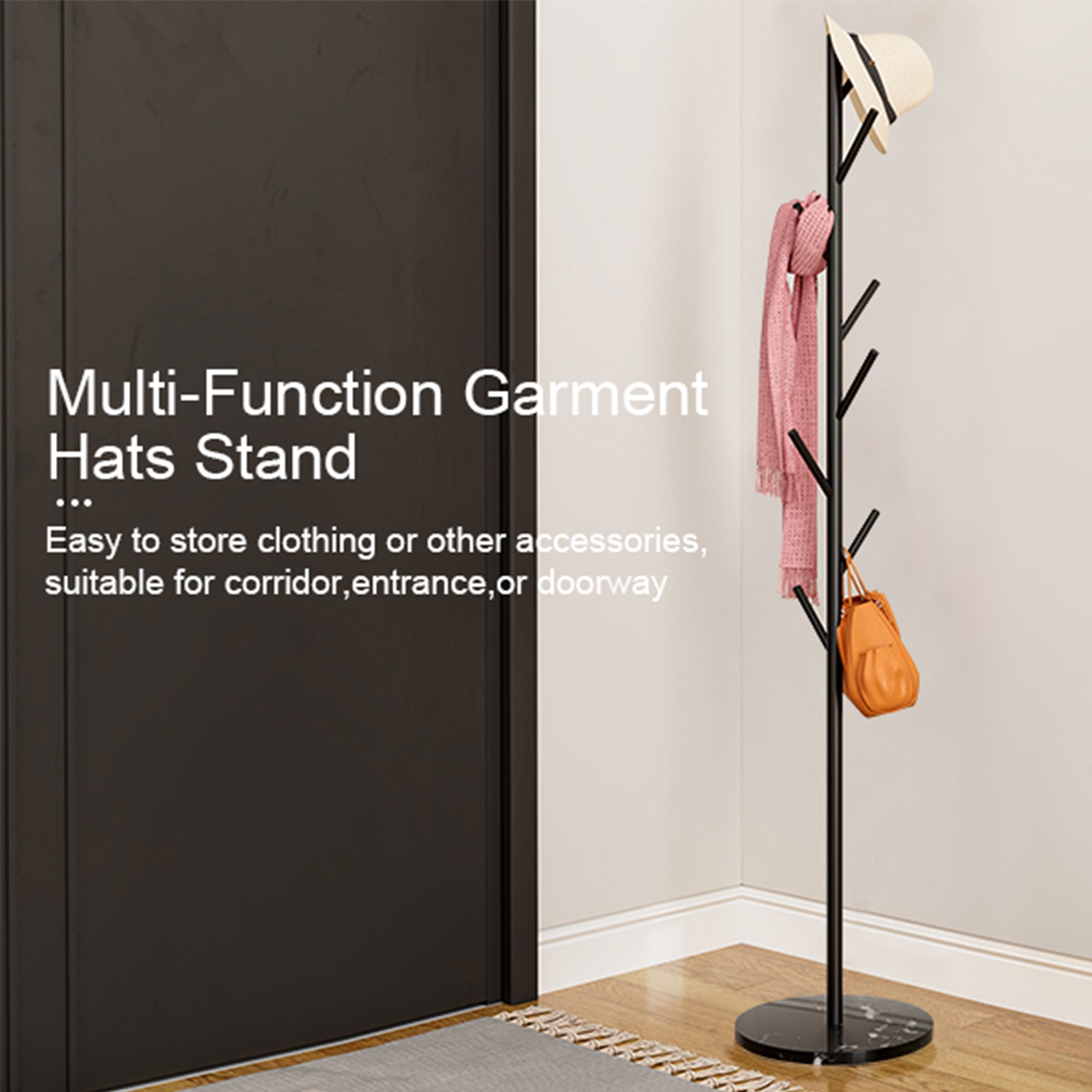 Untyo Coat Rack Marble Chassis 8 Hooks Super Easy Assembly NO Tools Required Coat Hanger Stand for Clothes (Black)