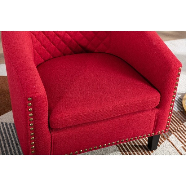 accent Barrel chair living room chair with nailheads and solid wood legs