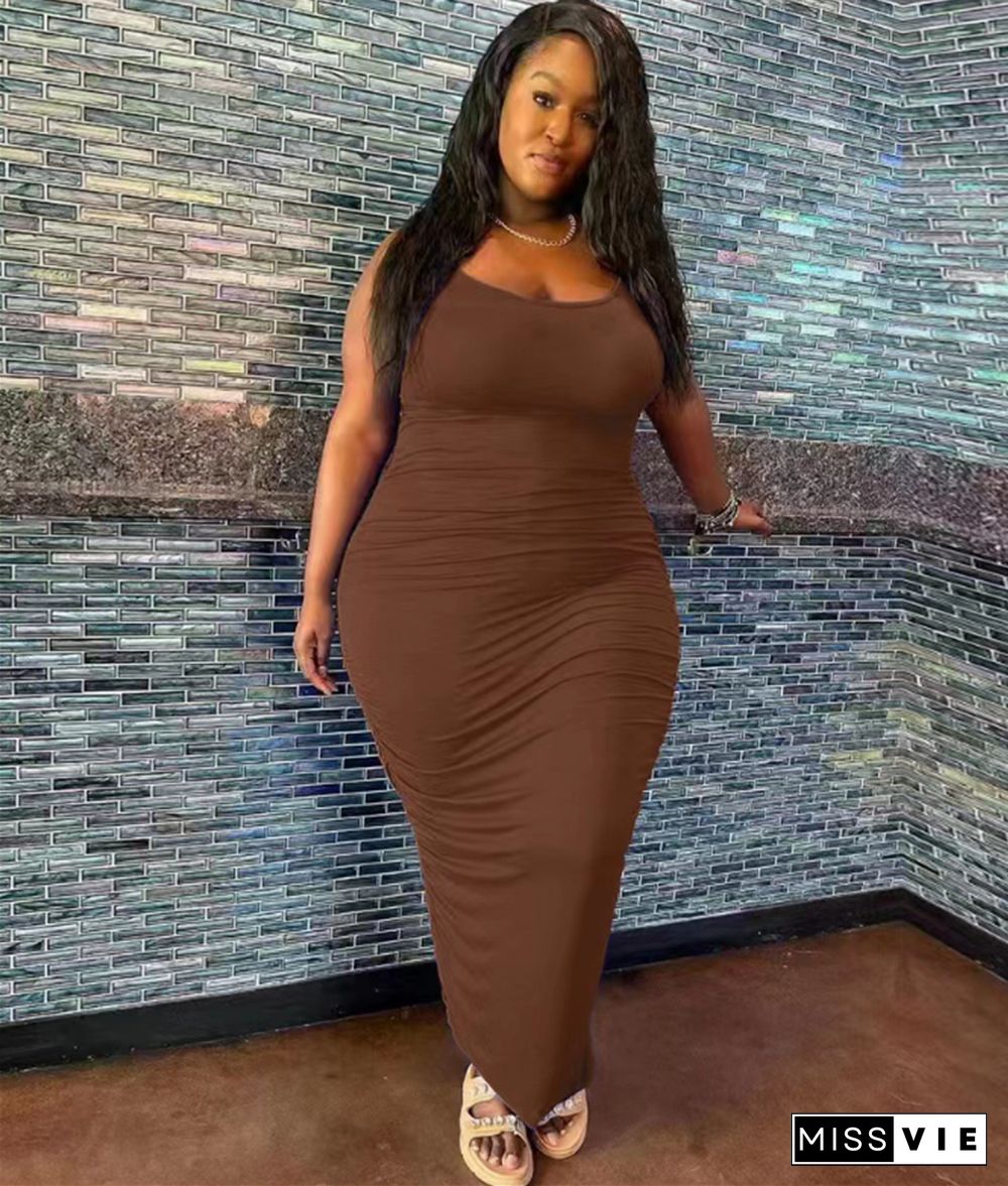 5XL Plus Size Sleeveless Bodycon Ruched Dresses