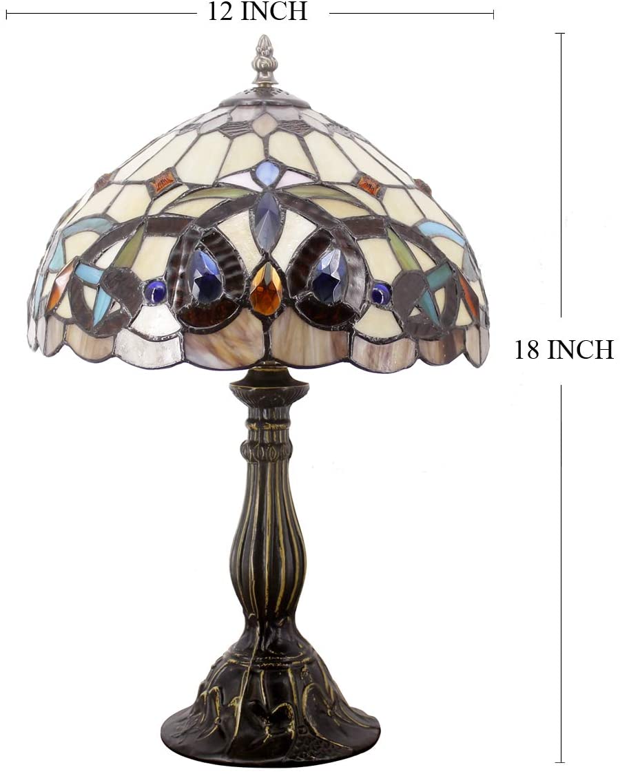 SHADY Tiffany Style Table Lamp Stained Glass Serenity Victorian Bedside Lamp Desk Reading Light 12X12X18 Inches Decor Bedroom Living Room Home Office S021 Series