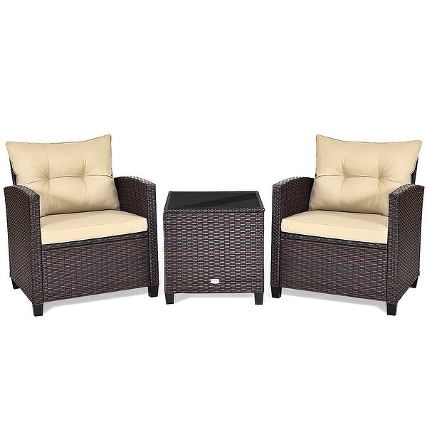 Outdoor 3piece Cushioned Rattan Patio Furniture Conversation Set