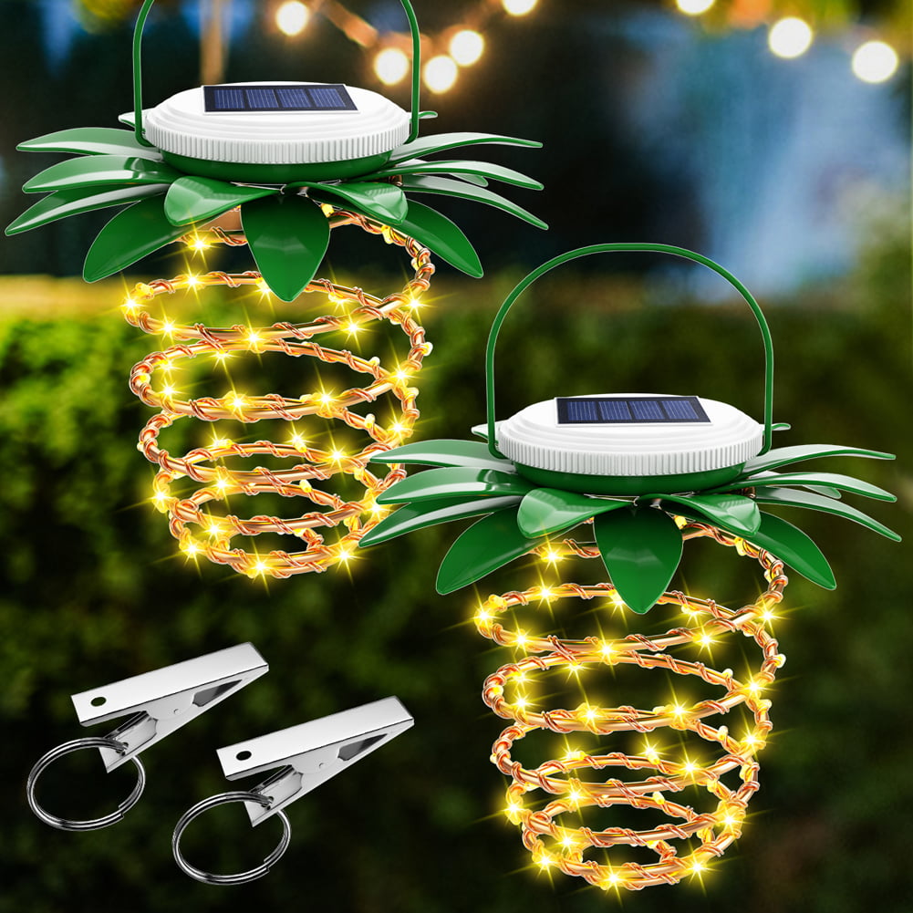 2Pcs Outdoor Solar Lantern Hanging Light Garden LED Lamp Yard Patio Pillar for Garden Pineapple Light