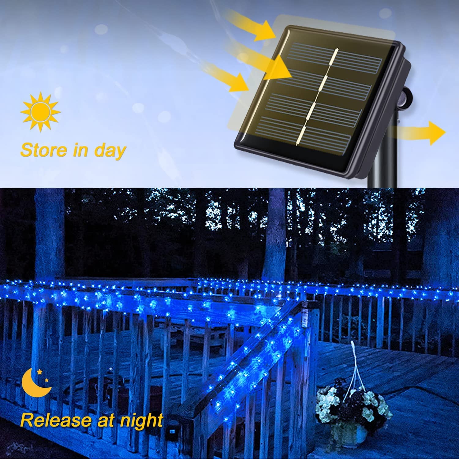 YEOLEH Solar String Lights,33FT 100LED Silver Wire Solar Fairy Lights,Waterproof Patio Light with 8 Modes for Garden Tree Decor,4 Pack,Blue