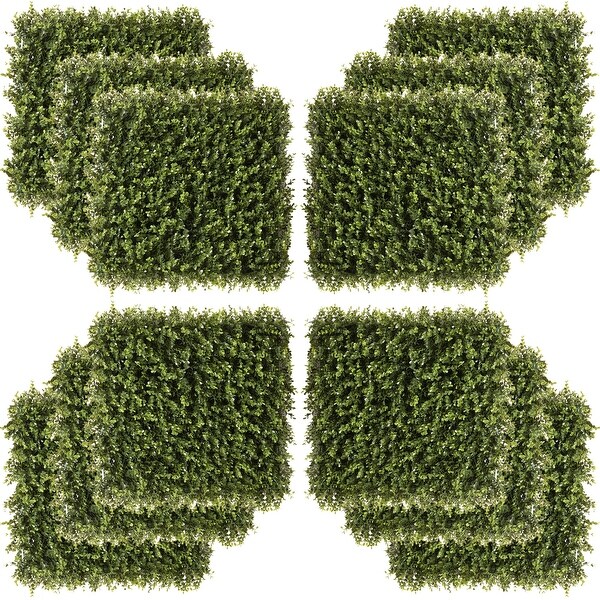 Outsunny 12PCS 20 x 20 Artificial Boxwood Panels Milan Leaf Grass Privacy Fence Screen Topiary Hedge Plant Greenery Wall