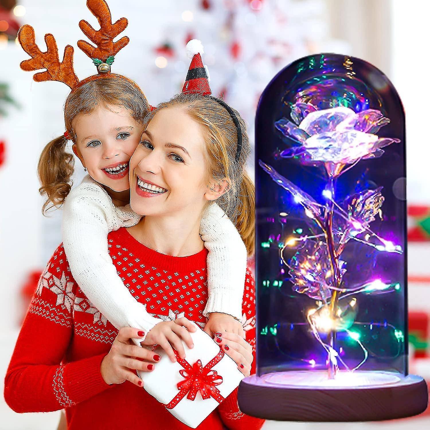 Eternal Roses Beauty And Animal Rose Kit In Glass Dome Led Lights Artificial Flowers Rose Gifts For