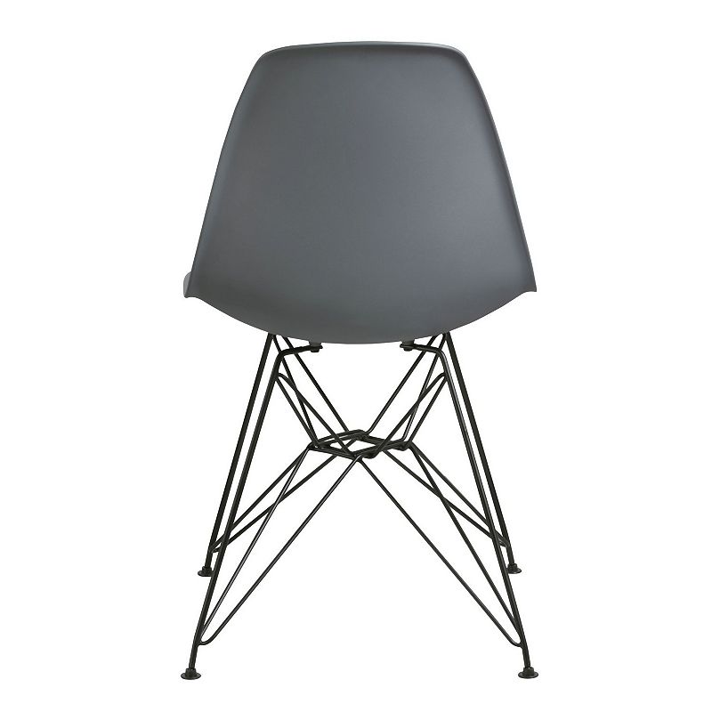 Deep Back Plastic Chair with Metal Eiffel Style Legs， Gray and Black