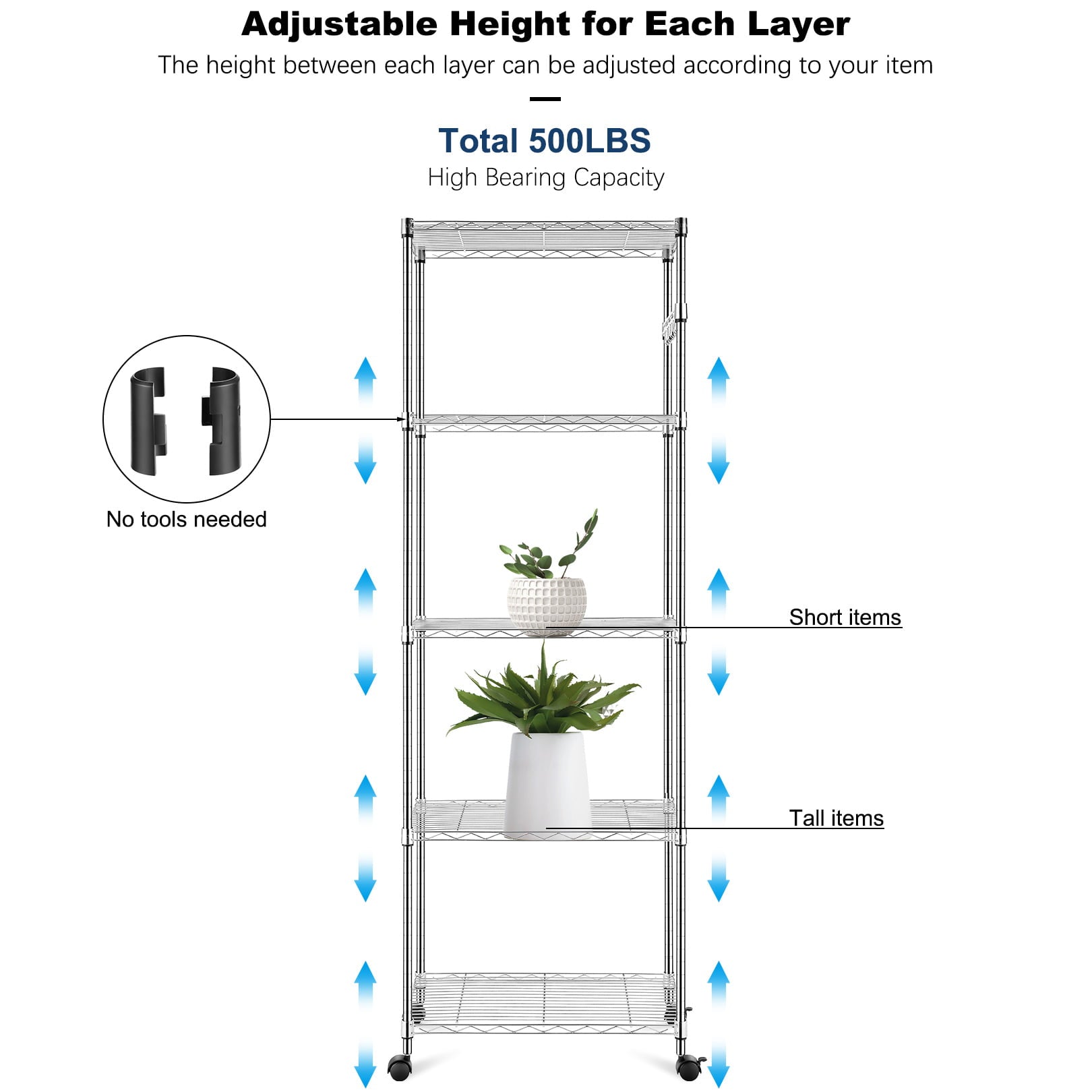 5-Tier 600 lbs Carrying Capacity Wire Shelf 72