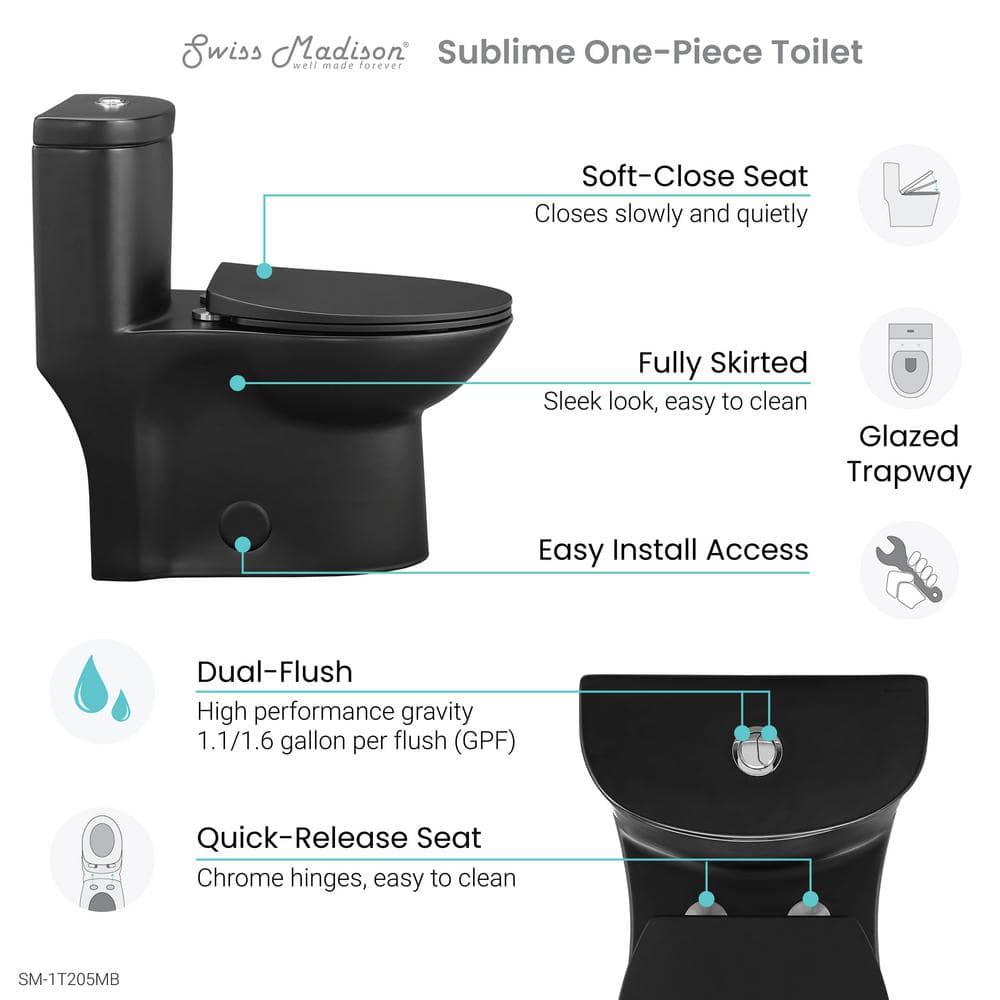 Swiss Madison Sublime 1piece 1116 GPF Dual Flush Elongated Toilet in Matte Black Seat Included