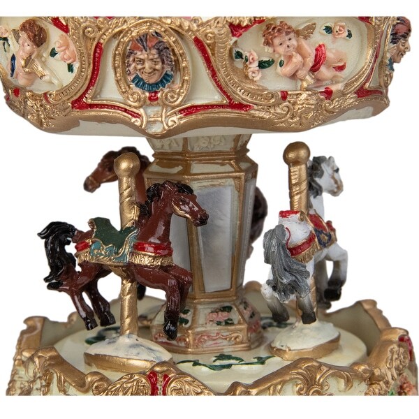 6.5 Ivory Gold Animated Musical Clown Cupid Carousel Tabletop Decor