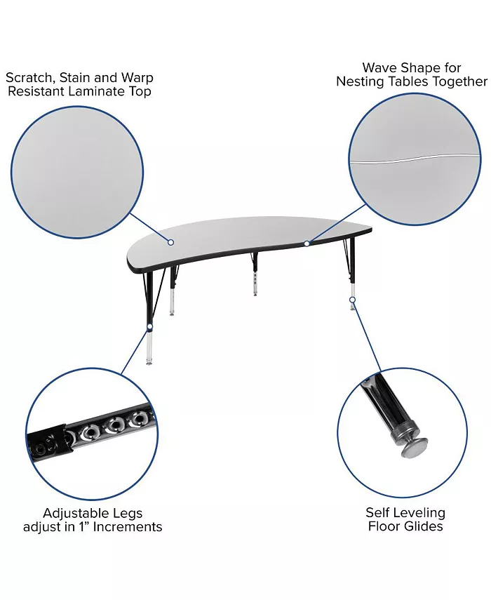 EMMA+OLIVER 60 Circle Wave Collaborative Laminate Activity Table Set With 12 Student Stack Chairs