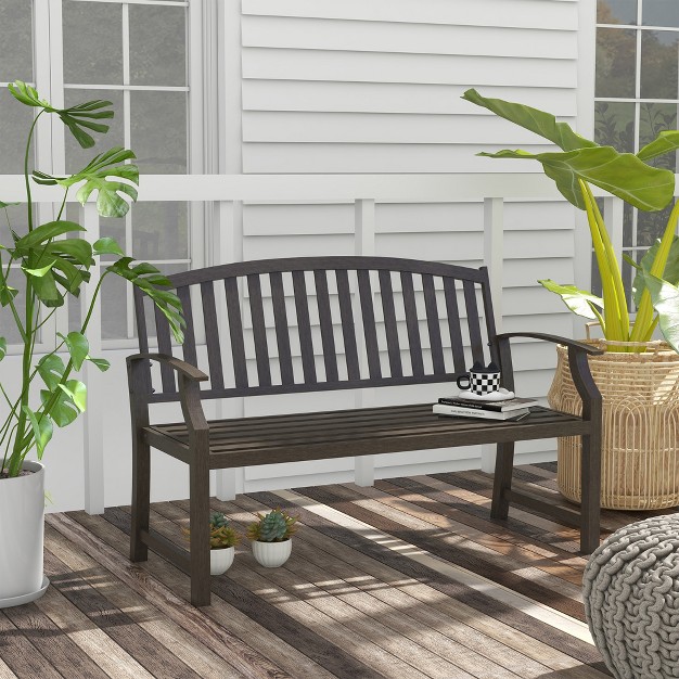 Outdoor Garden Bench Metal Bench Steel Slatted Frame Furniture For Patio Park Porch Lawn Yard Deck