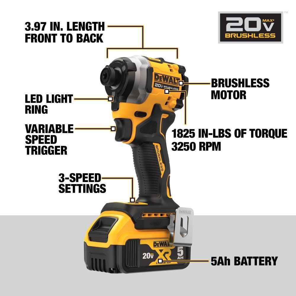 DEWALT ATOMIC 20V MAX 1/4" 3 Speed Impact Driver Cordless Kit DCF850P2 from DEWALT