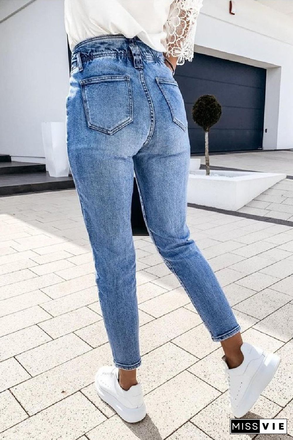 KarliDress High Waist Button Pockets Casual Jeans P12576