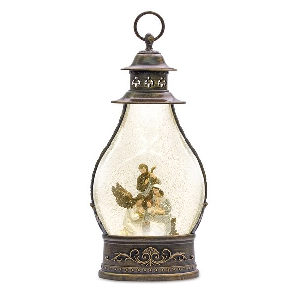 Snow Globe Lantern w/Holy Family 15.5H Plastic 6 Hr Timer 3 AA Batteries，Not Included or USB Cord Included