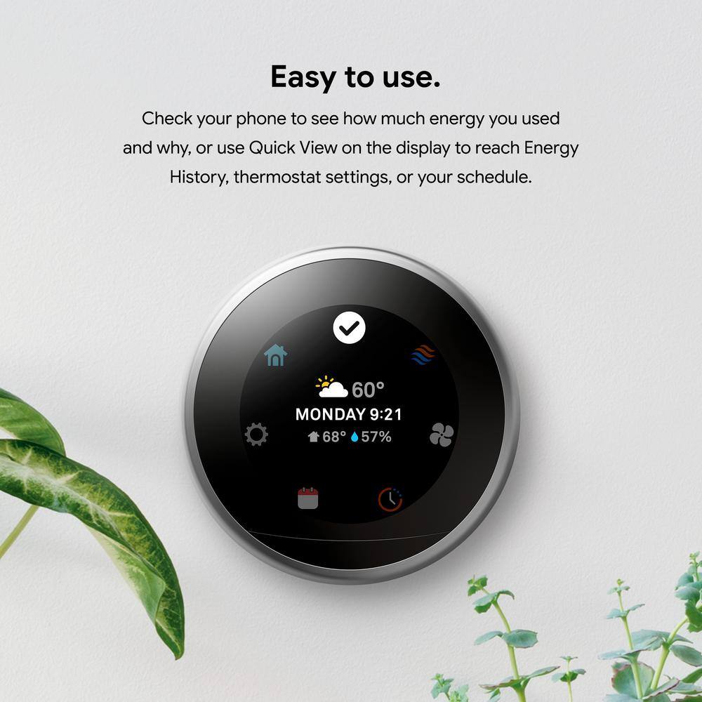 Google Nest Learning Thermostat - Smart Wi-Fi Thermostat - Polished Steel T3019US