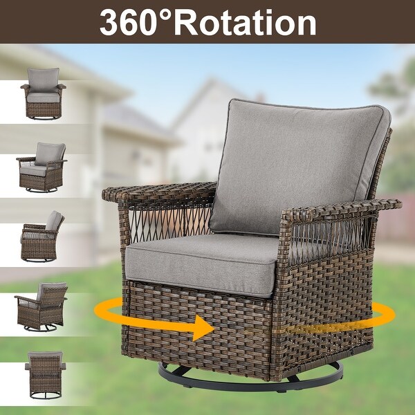 3PCS Outdoor Swivel Gliders Chair Table with Ottoman