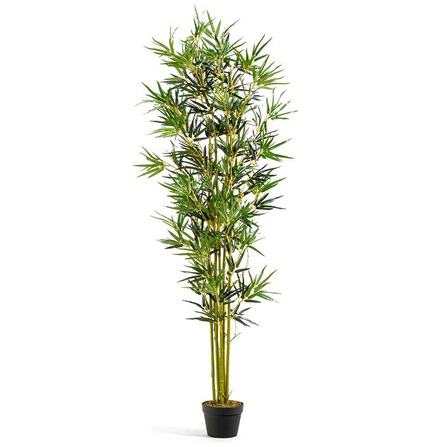 Costway 6 Ft Artificial Bamboo Silk Tree Indoor Outdoor Home Office Decorative Planter