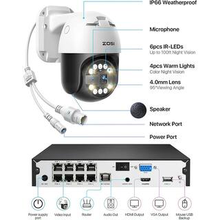 ZOSI 4K 8-Channel 5MP POE 2TB NVR Security Camera System 2-Wired 355-Degree Pan Tilt Outdoor Cameras Person Vehicle Detect 8HQ-2965W2-20-US-A2