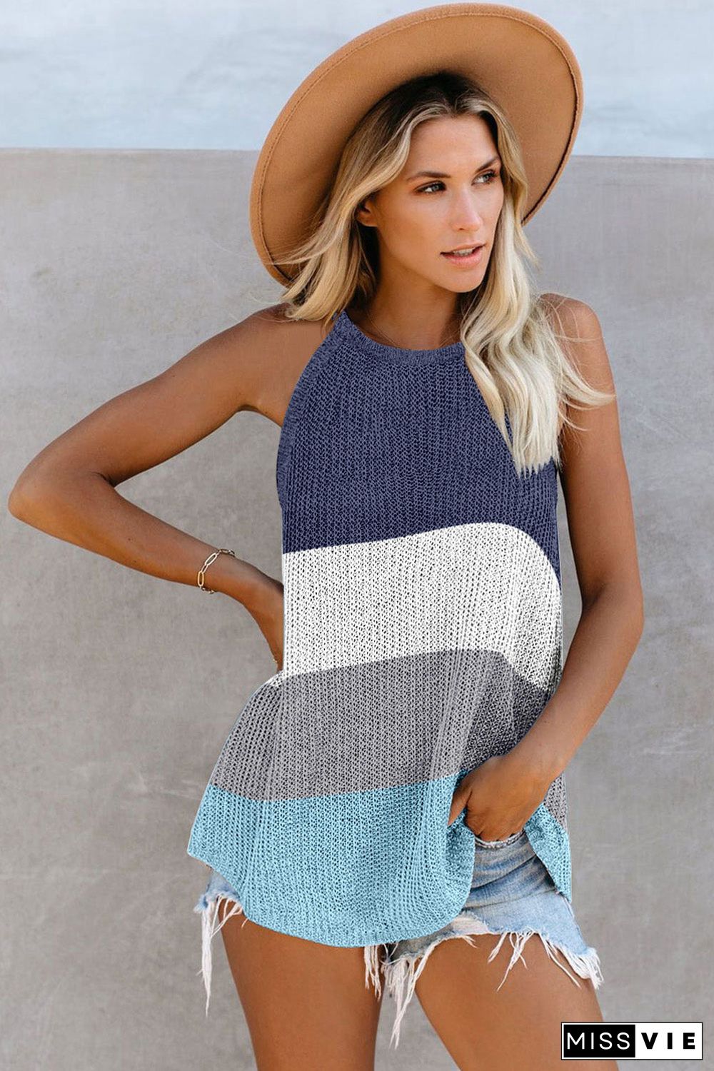 Color Block Striped Knit Tank Top