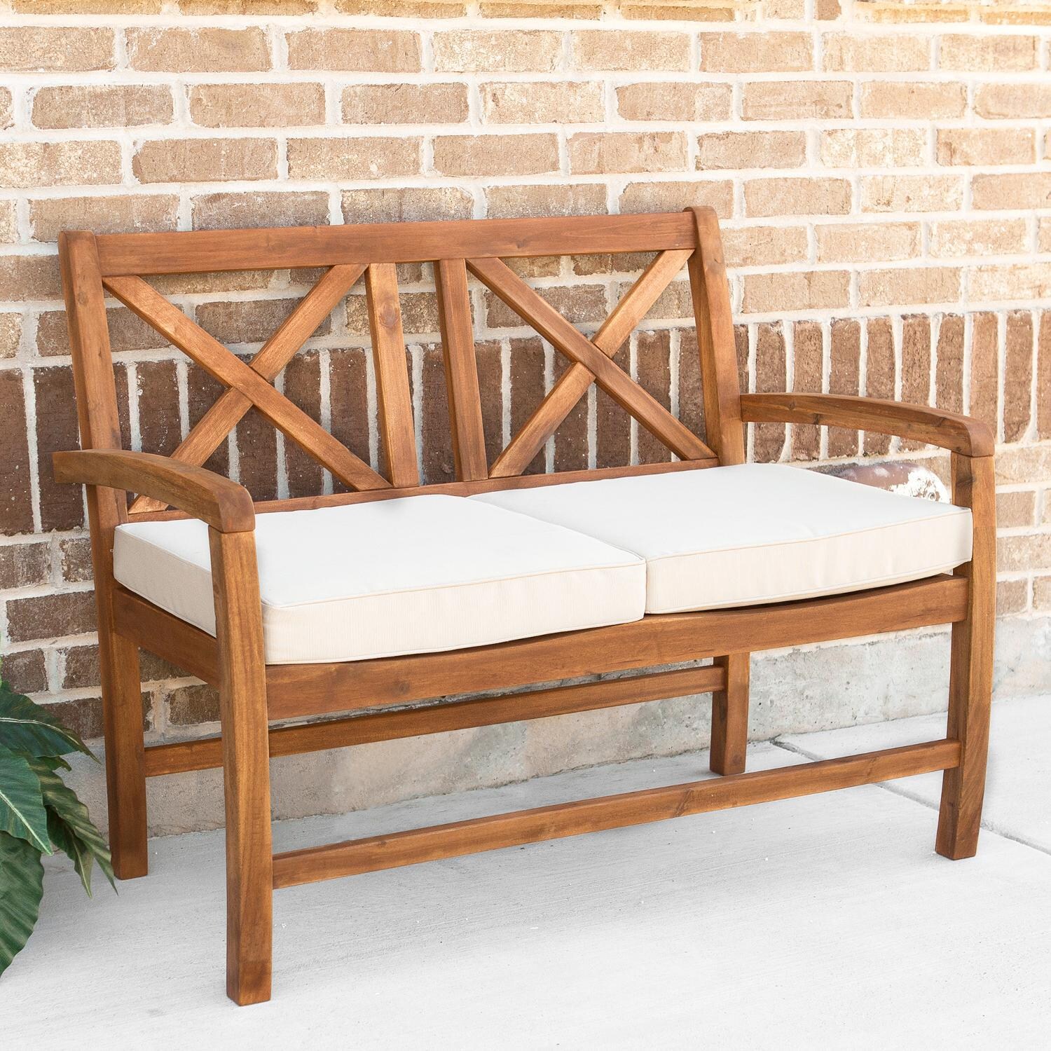 Ultimate Patio Camille Way Acacia Patio Loveseat W/ Natural Cushions