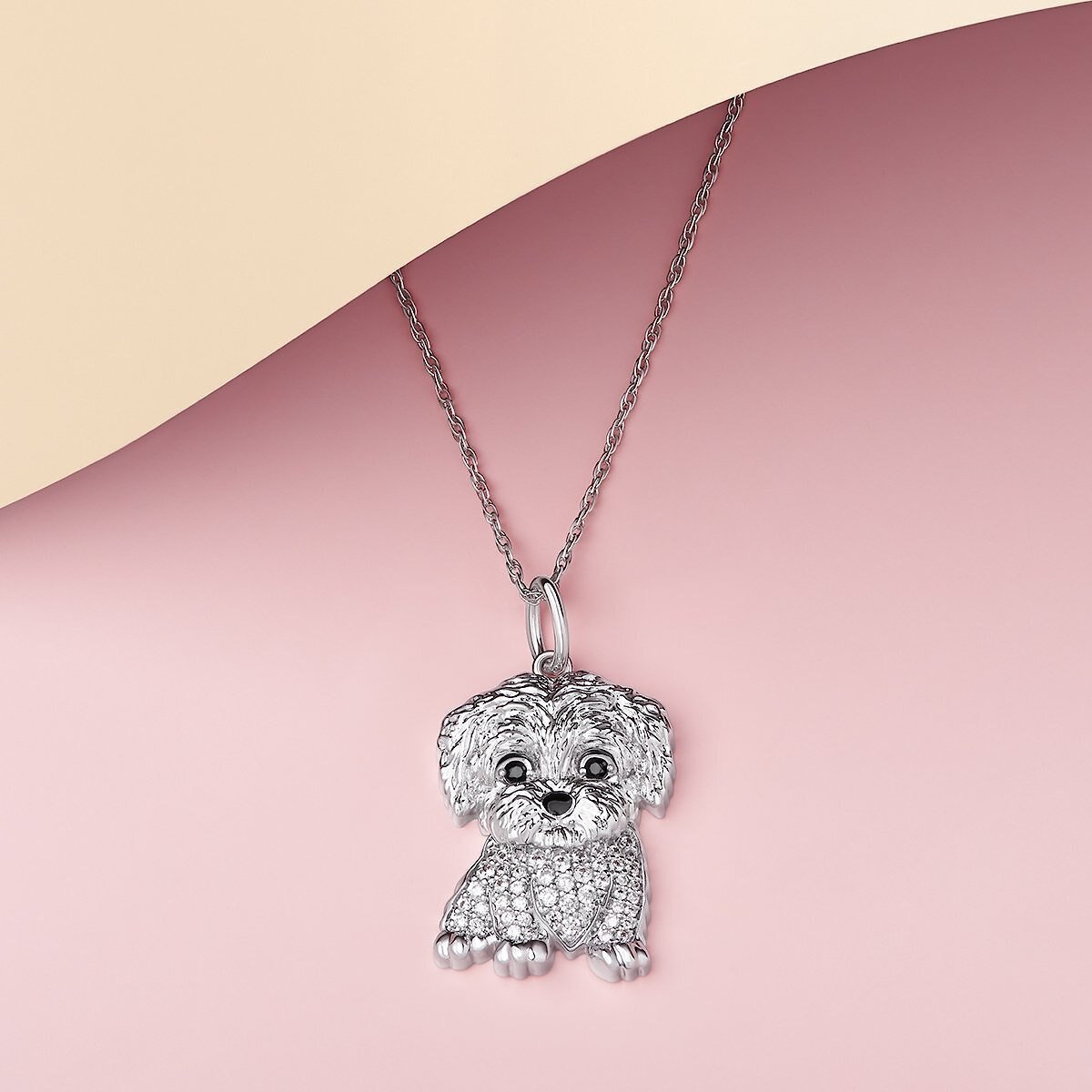 Scamper and Co Rhodium Plated Sterling Silver Maltese Pendant Necklace