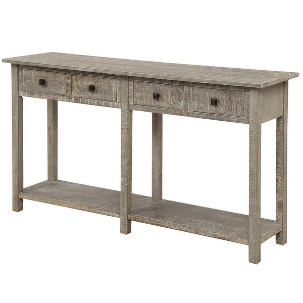 Brushed Texture Entryway Table Console Table with Drawers and Bottom Shelf