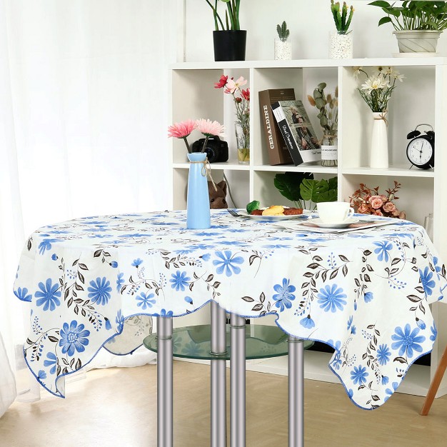 Vinyl Water Oil Resistant Printed Tablecloths Blue Flower Piccocasa