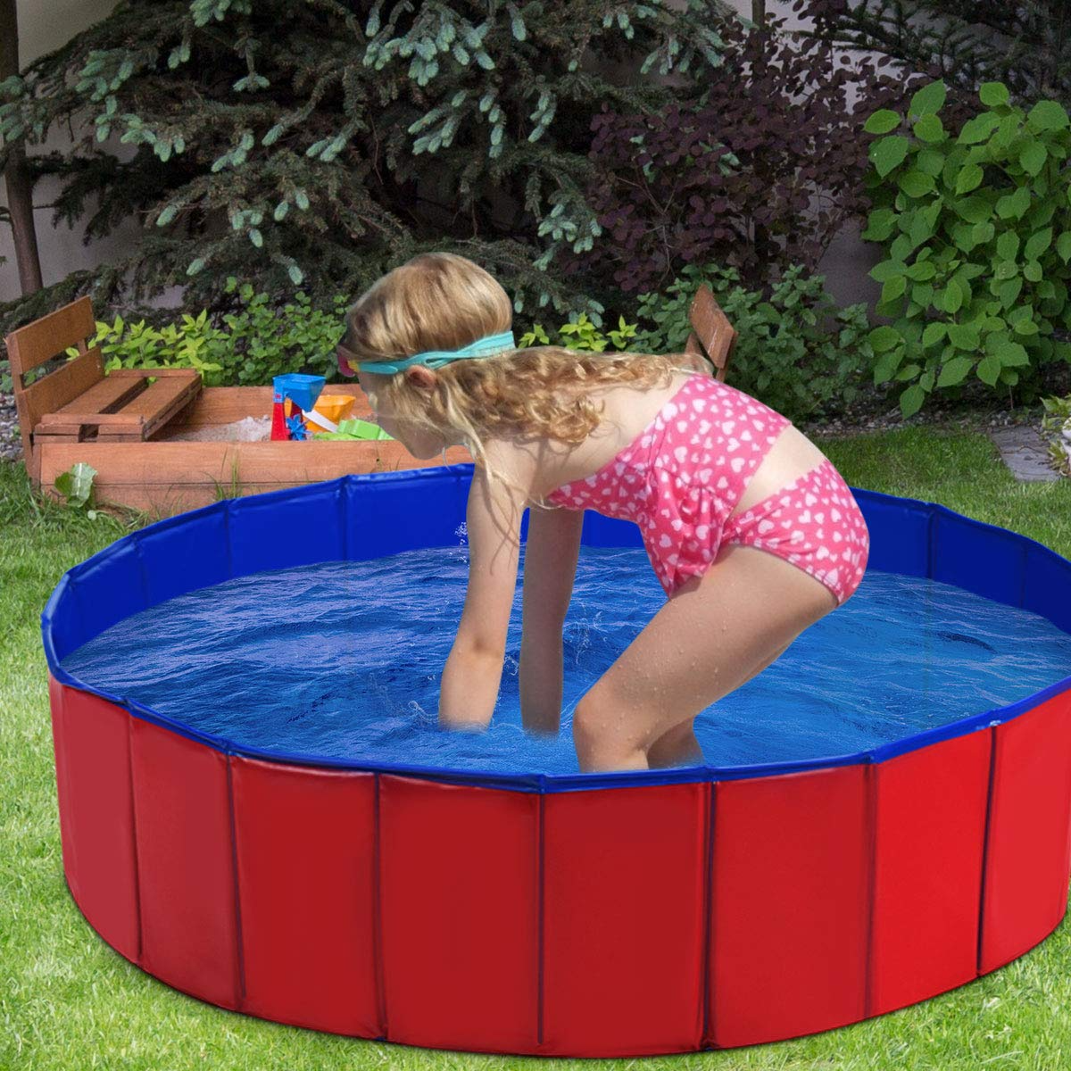 Costzon Foldable Swimming Pool for Kids, 48'' x 12'' Collapsible Bathing Tub w/ Bottom Drain Plug