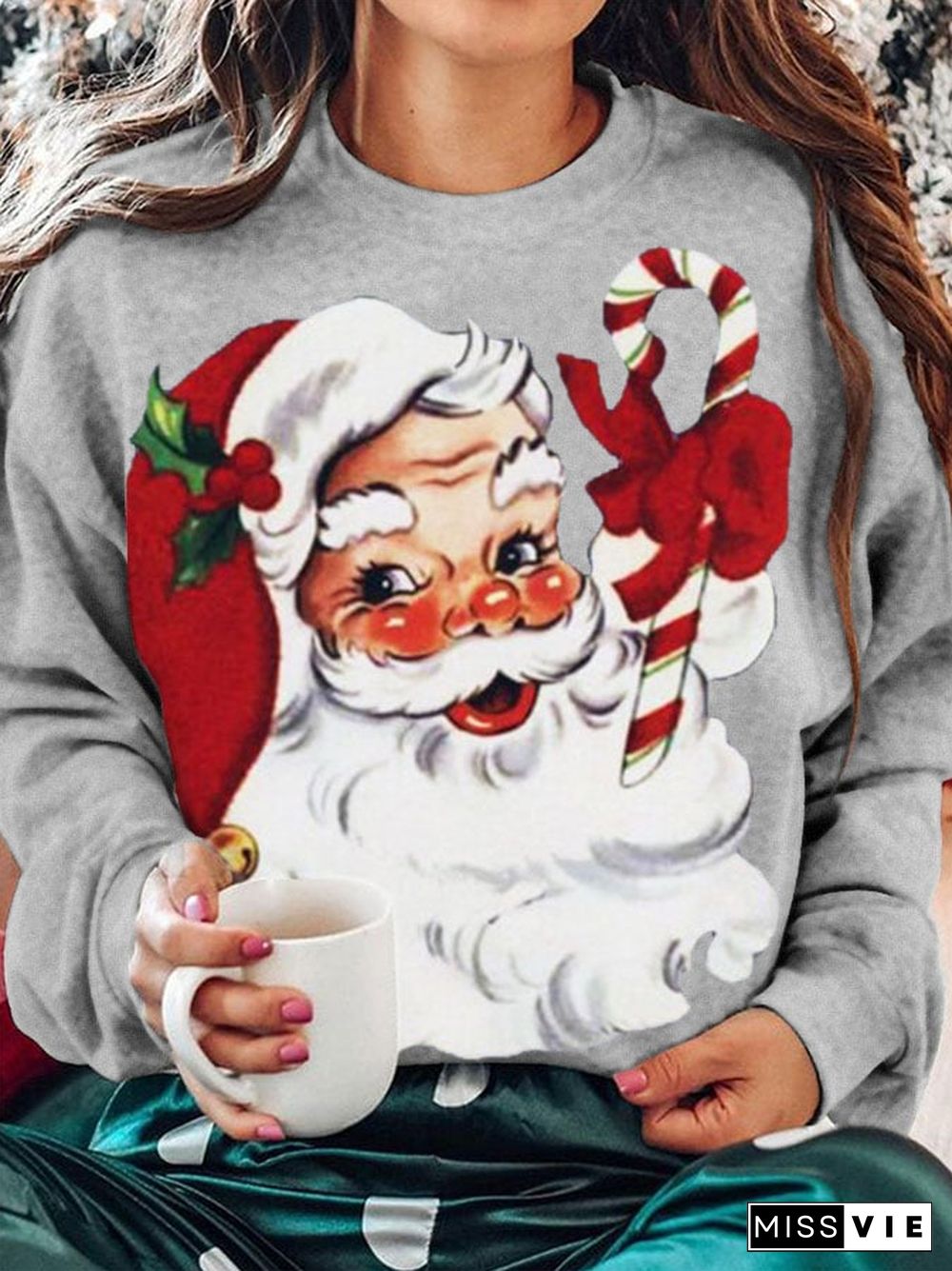 Women's Christmas Santa Print Sweatshirt