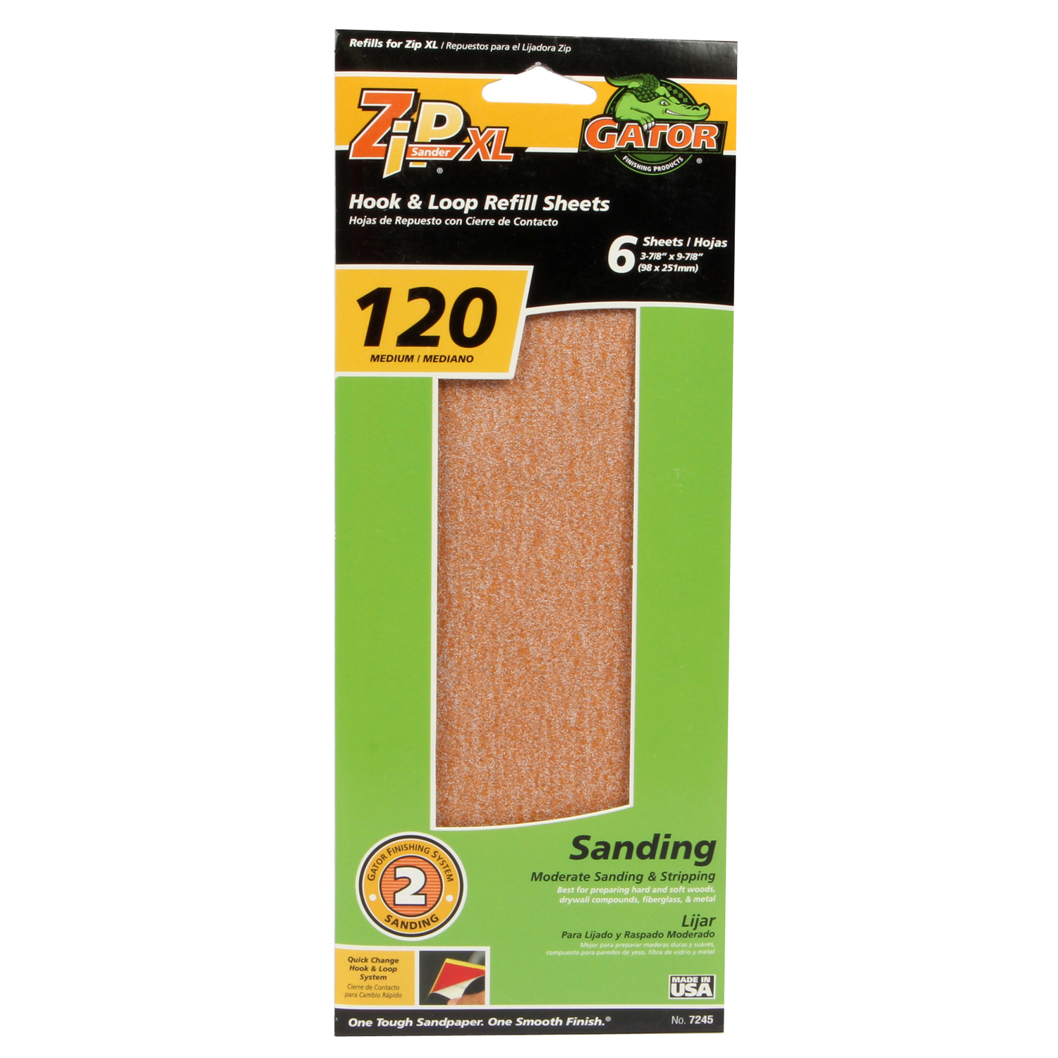 Gator Zip XL 9-1/2 in. L X 3-1/2 in. W 120 Grit Aluminum Oxide Sanding Sheet 6 pk