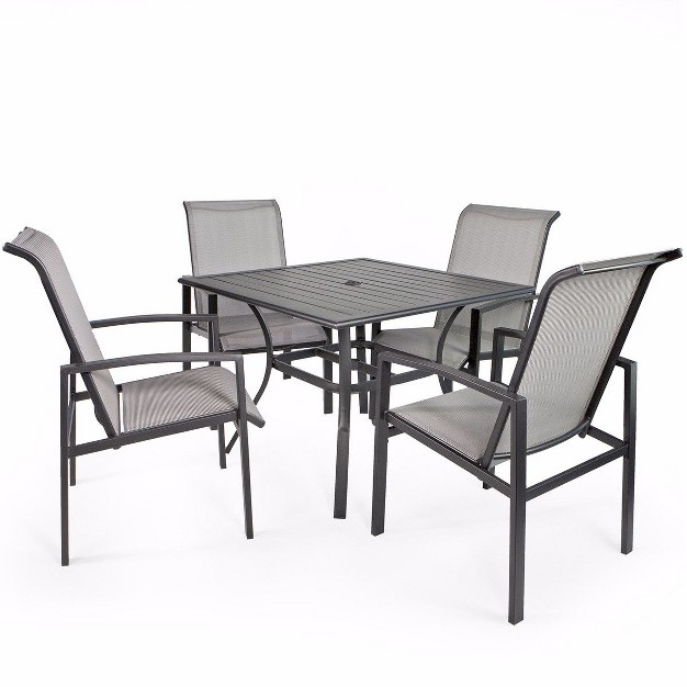 Barton 5pcs Outdoor Set Mesh High Back Seat Patio Dining Sling Chairs Table Grey